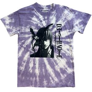 Death Note Anime Graphic Tie Dye T Shirt Men's Size Medium Purple White cotton